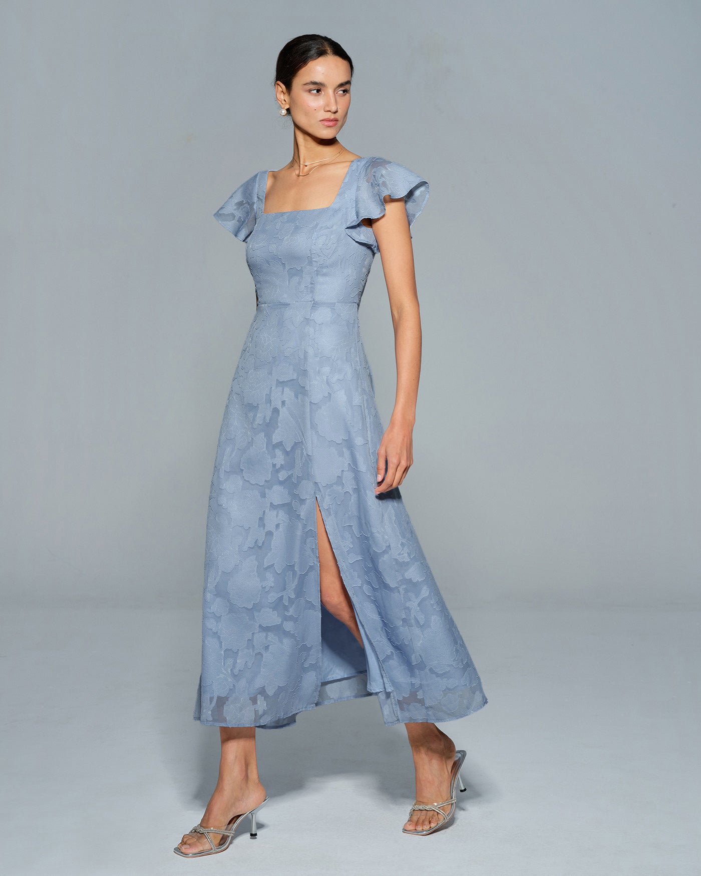 Culture® | Blue Floral Square Neck Midi Dress