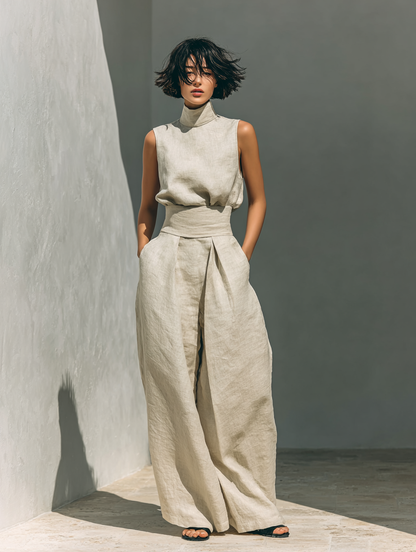 Culture® | Cotton and Linen Tank Top & Wide-Leg Pants Set