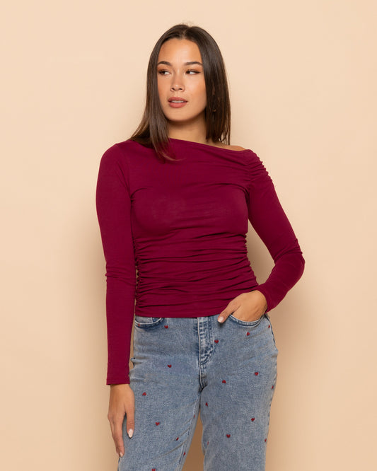 Culture® | Off-shoulder Ruched Top - Burgundy