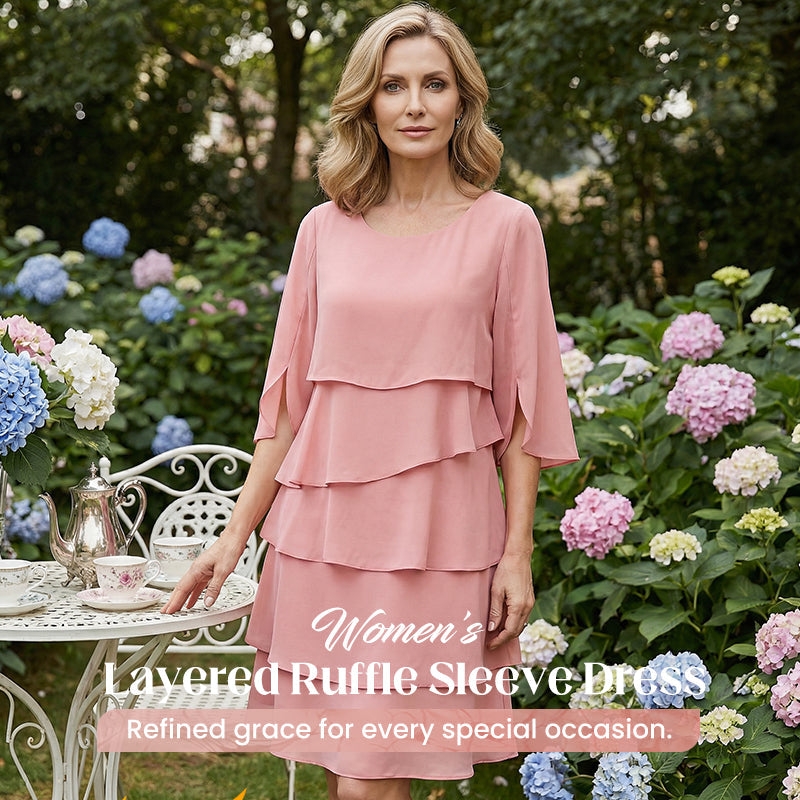 Culture® | Women's Elegant Layered Ruffle Sleeve Dress