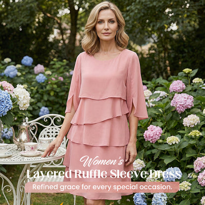Culture® | Women's Elegant Layered Ruffle Sleeve Dress