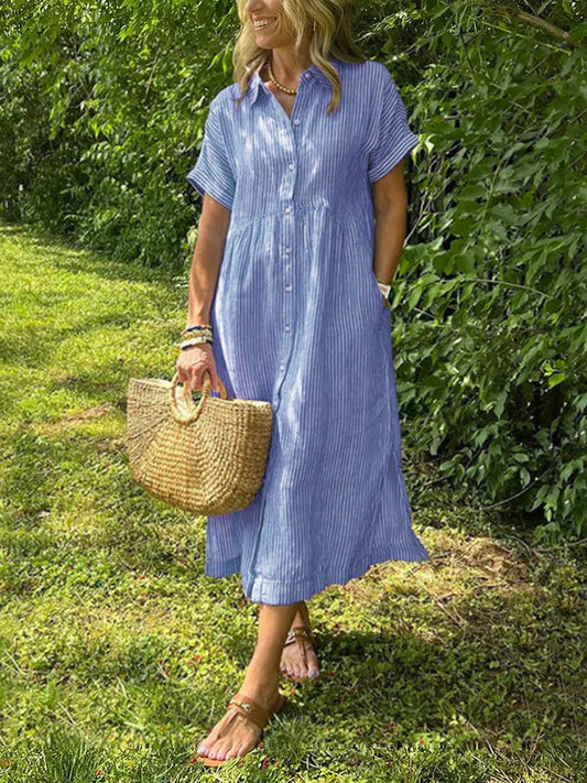 Culture® | Striped Lapel Button Down Shirt Dress