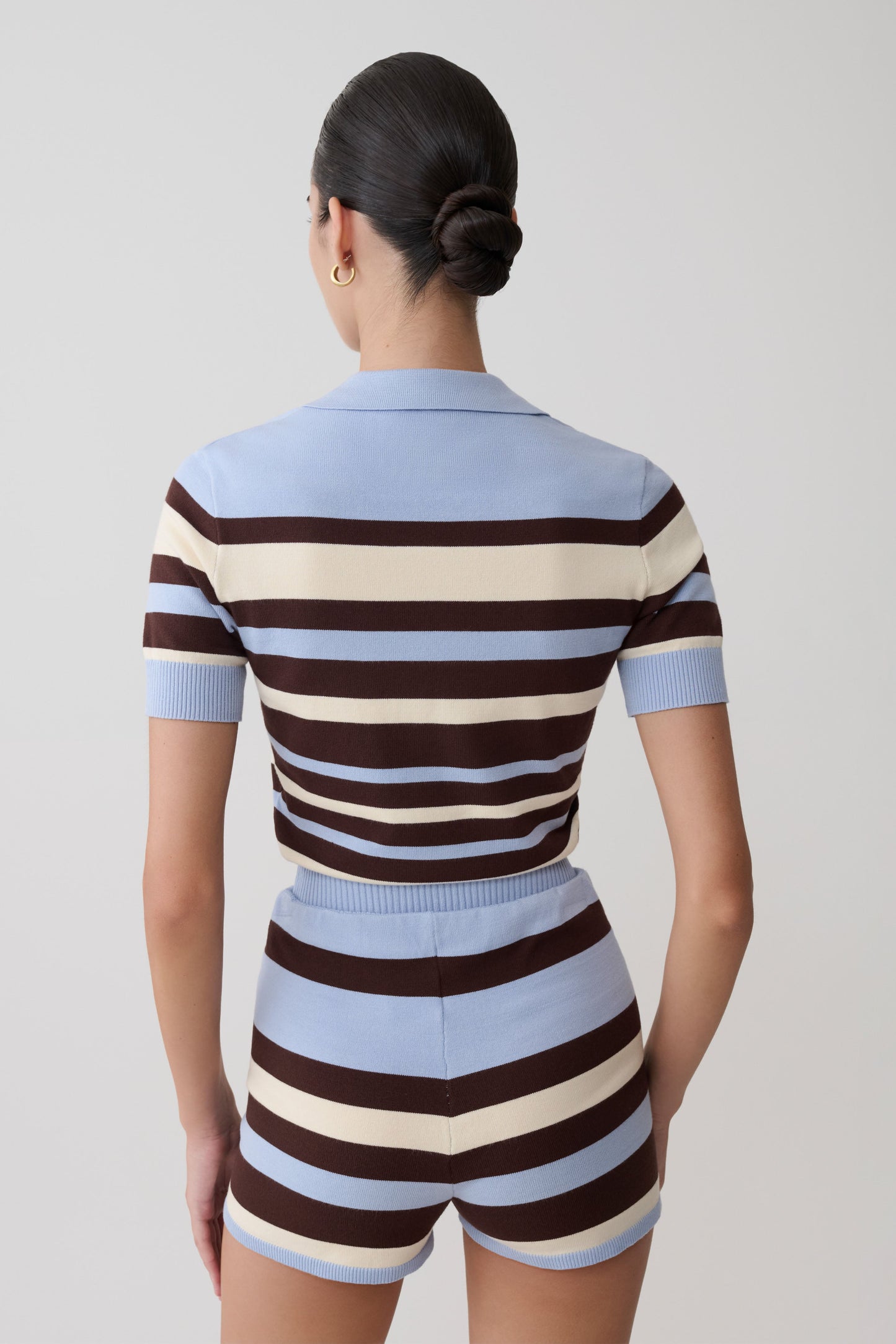 Culture® | Stripe Knit Button Up Top - Chocolate/Blue