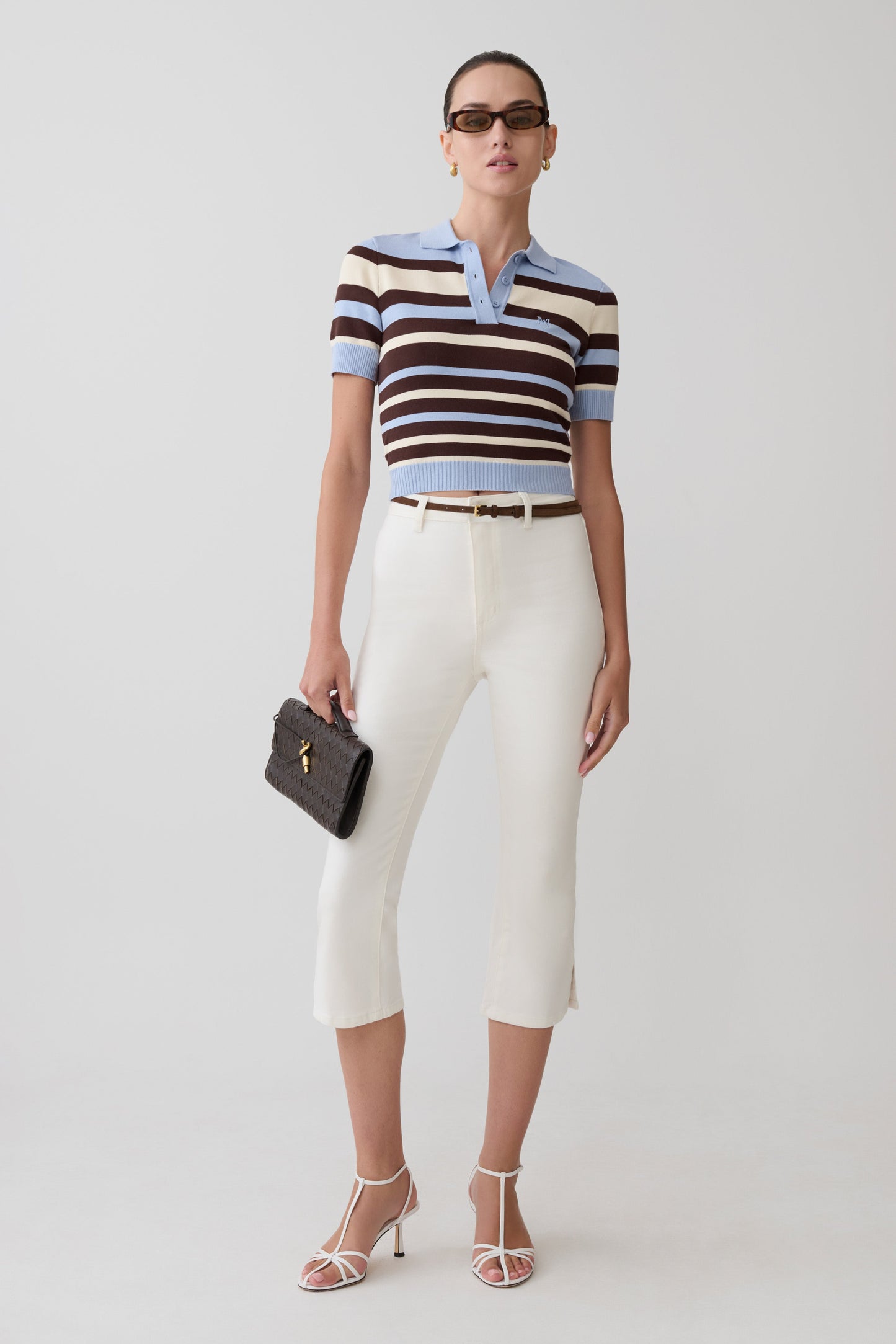 Culture® | Stripe Knit Button Up Top - Chocolate/Blue