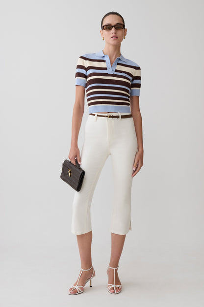 Culture® | Stripe Knit Button Up Top - Chocolate/Blue