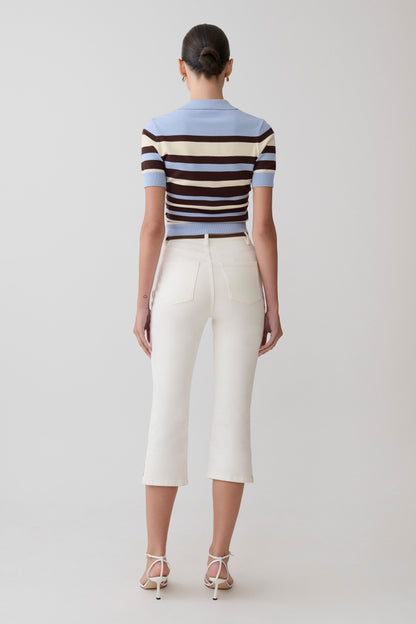 Culture® | Stripe Knit Button Up Top - Chocolate/Blue