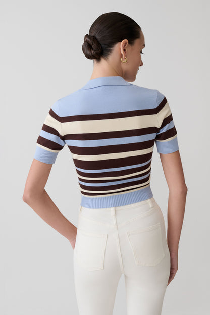 Culture® | Stripe Knit Button Up Top - Chocolate/Blue