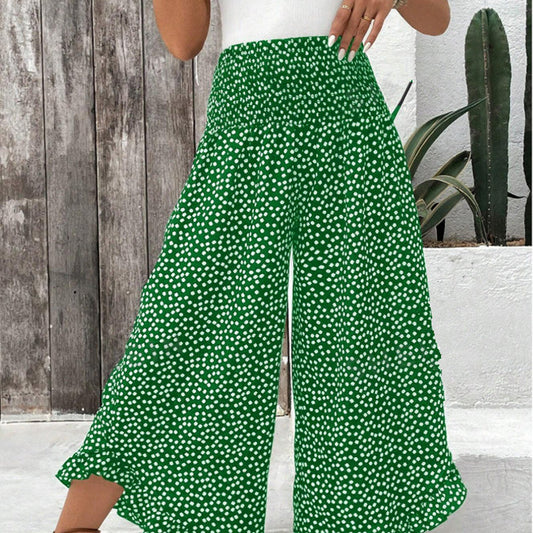 Culture® | Casual Printed High-Waisted Ruffle Wide-Leg Pants