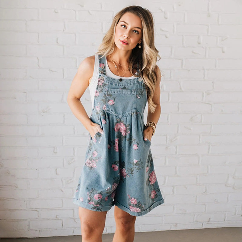 Culture® | Vintage Floral Printed Denim Jumpsuit