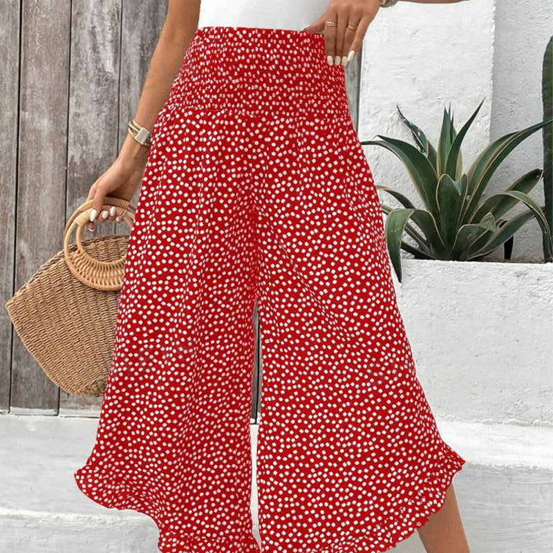 Culture® | Casual Printed High-Waisted Ruffle Wide-Leg Pants