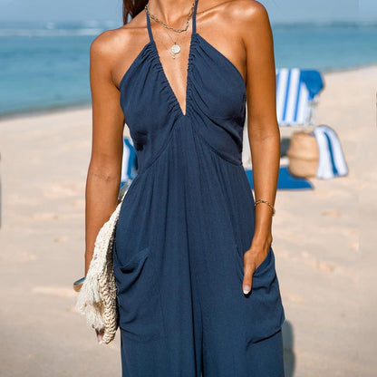 Culture® | V-Neck Backless Loose-Fitting Jumpsuit