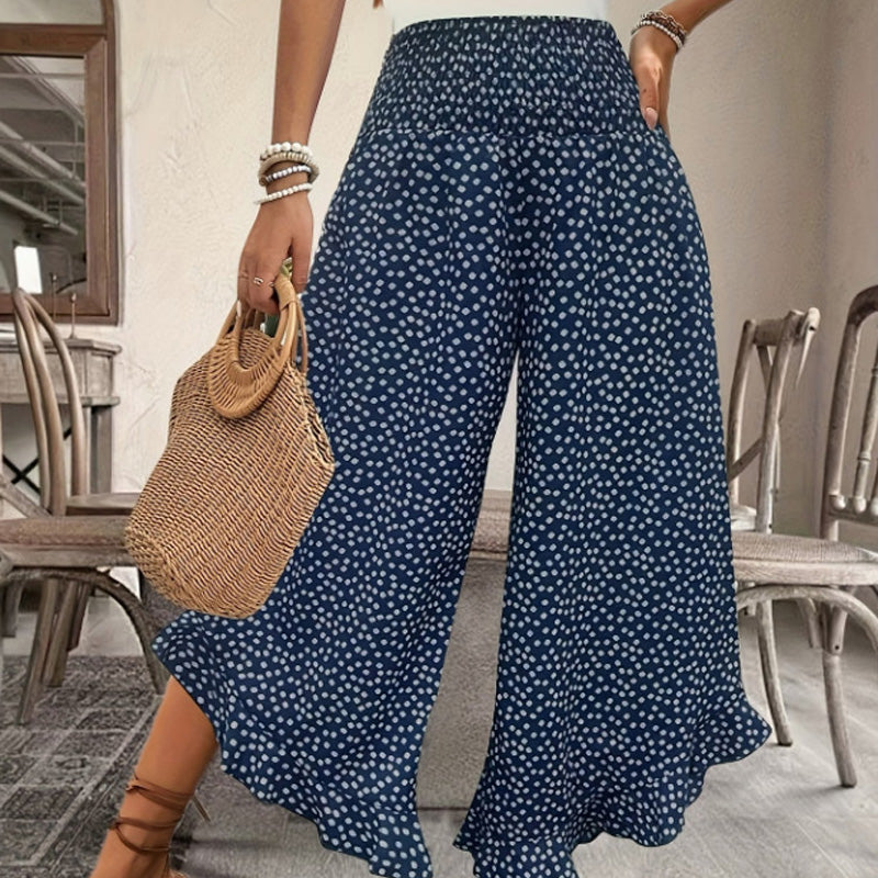 Culture® | Casual Printed High-Waisted Ruffle Wide-Leg Pants
