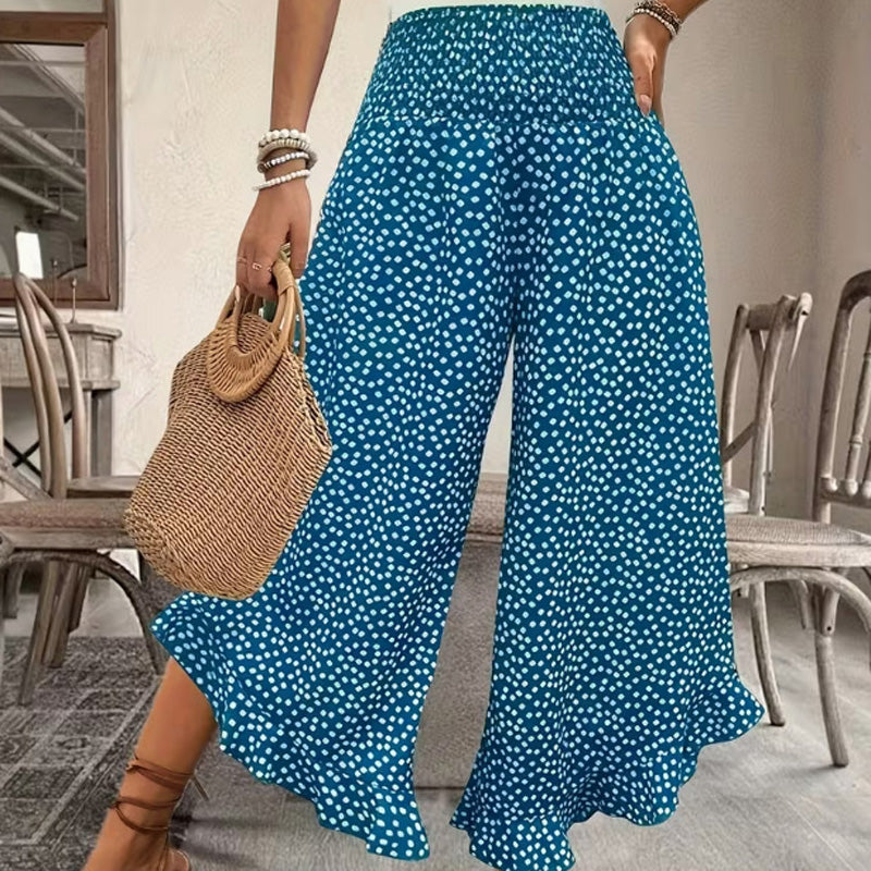 Culture® | Casual Printed High-Waisted Ruffle Wide-Leg Pants