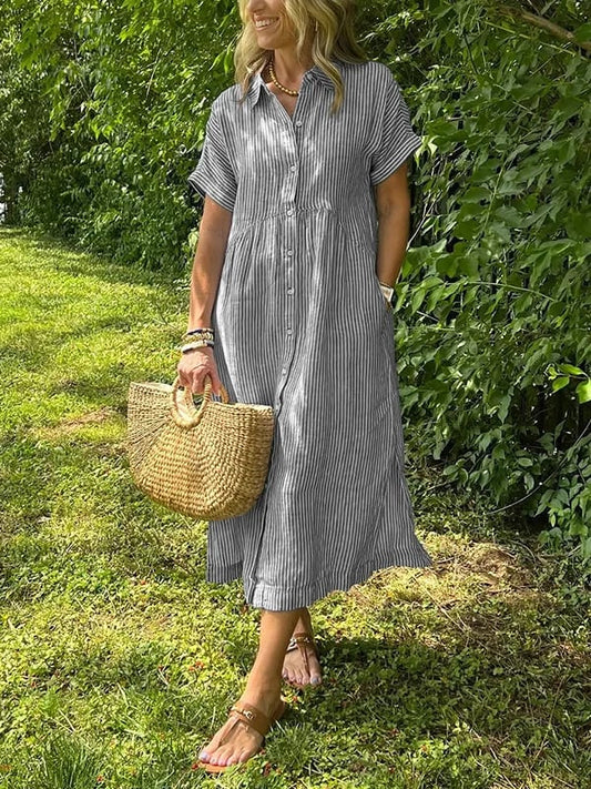 Culture® | Striped Lapel Button Down Shirt Dress