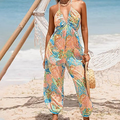 Culture® | V-Neck Backless Loose-Fitting Jumpsuit