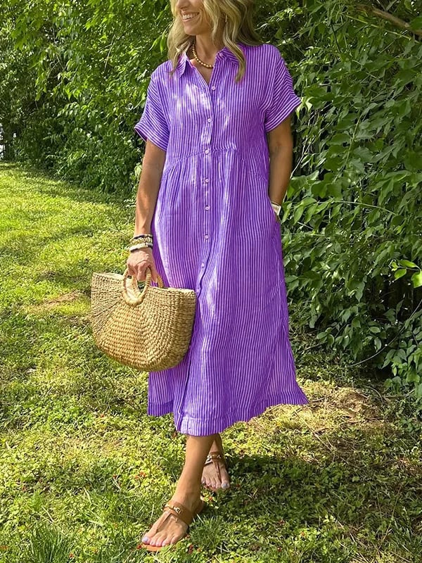 Culture® | Striped Lapel Button Down Shirt Dress