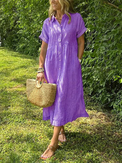 Culture® | Striped Lapel Button Down Shirt Dress