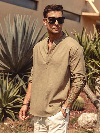 Culture® | Cotton Linen Style Henley Shirt