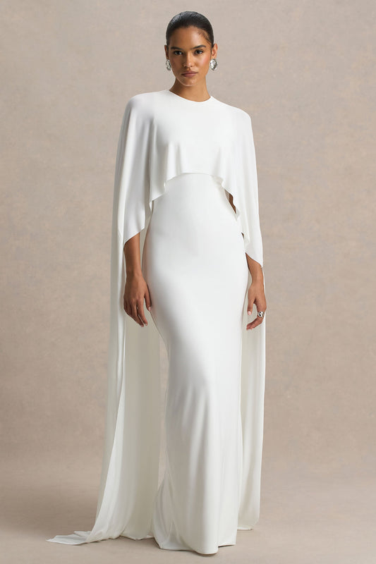Culture® | White Draped Maxi Dress With Cape Sleeves