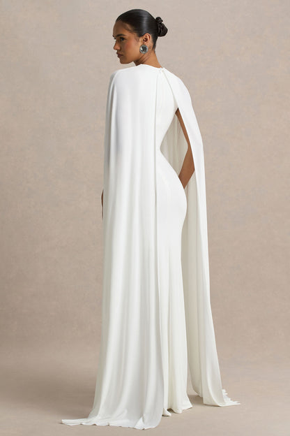 Culture® | White Draped Maxi Dress With Cape Sleeves