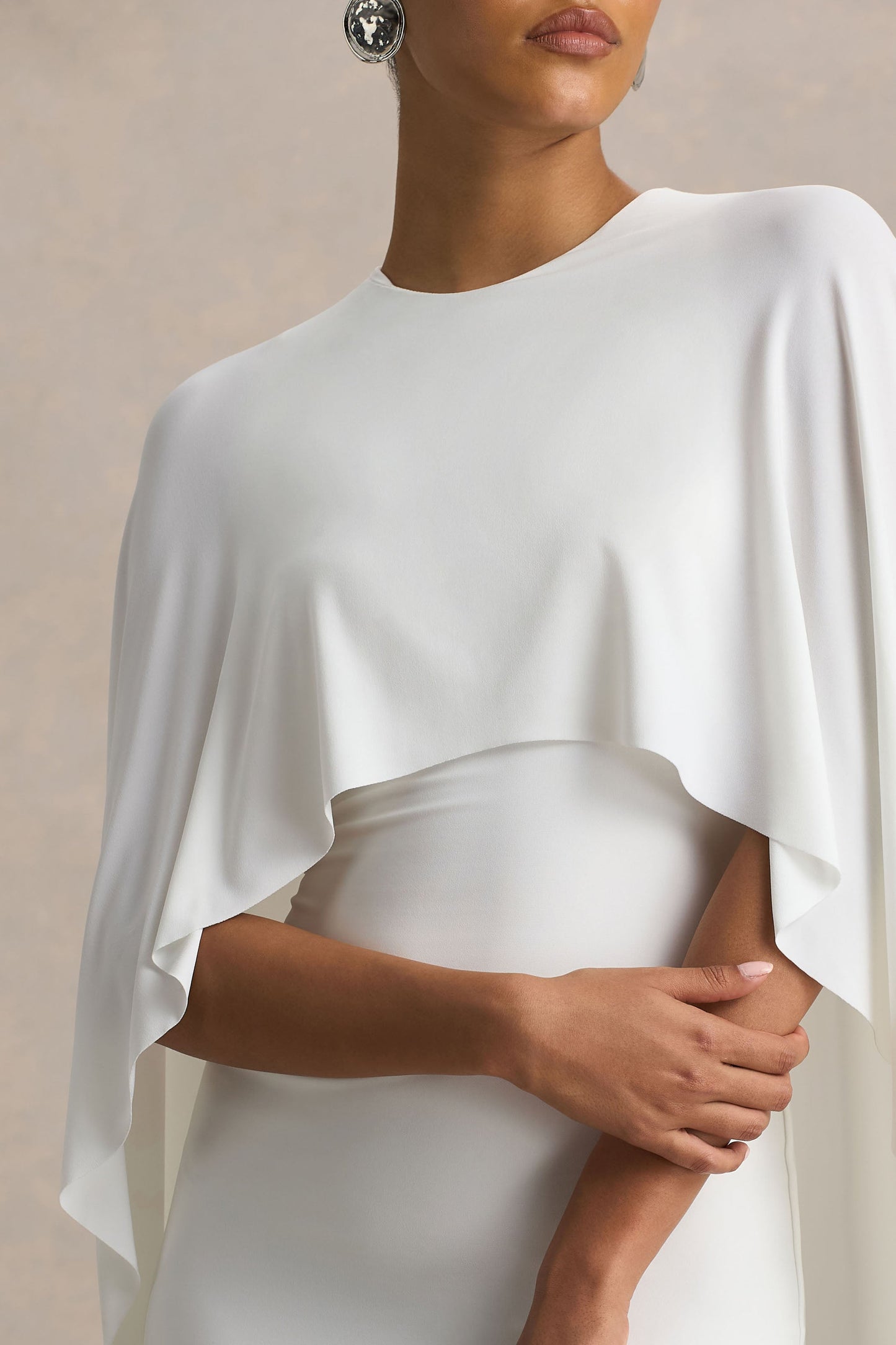 Culture® | White Draped Maxi Dress With Cape Sleeves