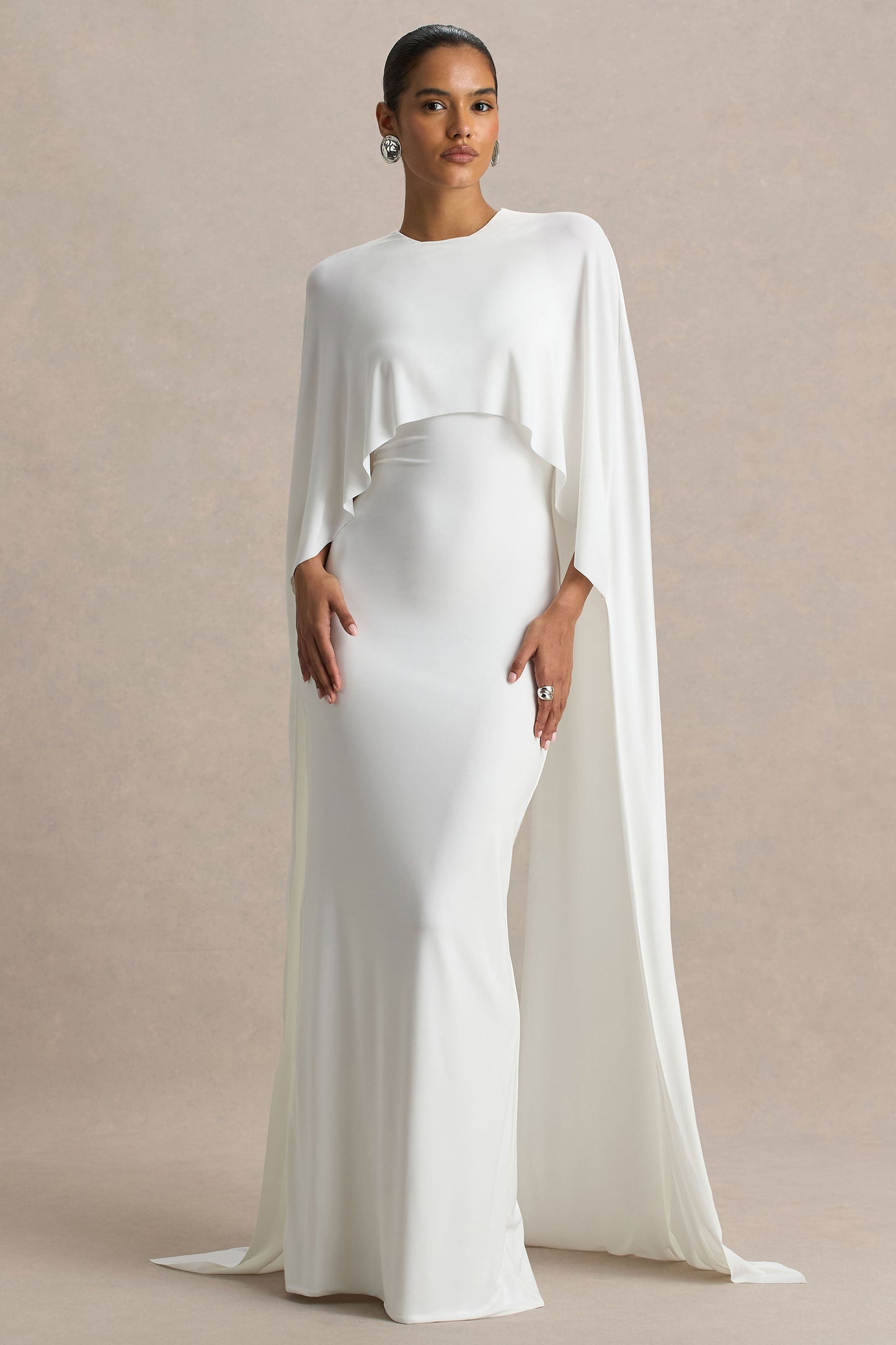 Culture® | White Draped Maxi Dress With Cape Sleeves