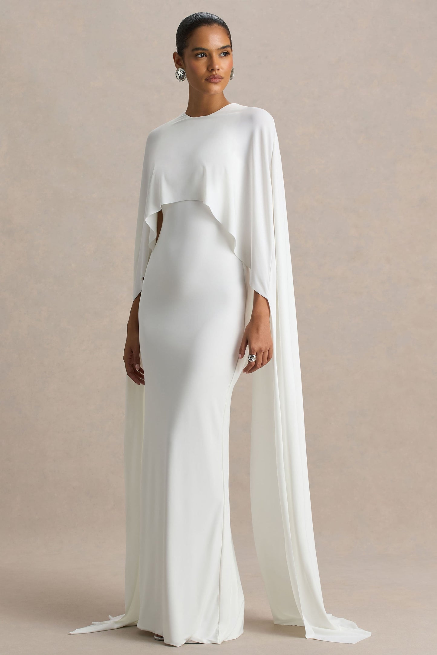 Culture® | White Draped Maxi Dress With Cape Sleeves