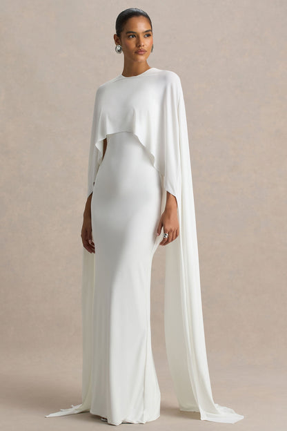 Culture® | White Draped Maxi Dress With Cape Sleeves