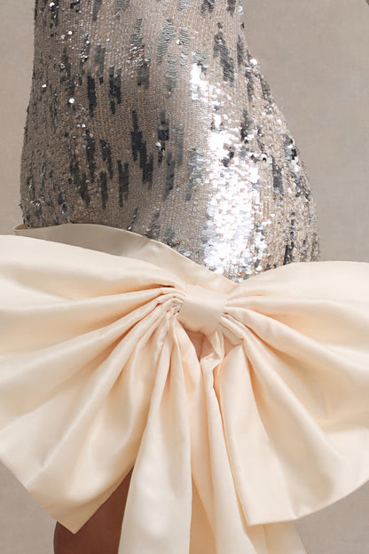 Culture® | Off-White Sequin Mini Dress With Oversized Satin Bow