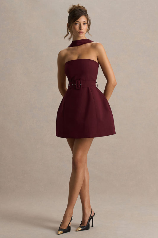 Culture® | Burgundy High-Neck Tailored Micro-Mini Dress