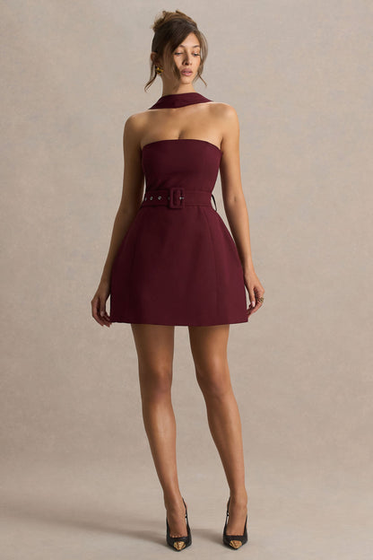 Culture® | Burgundy High-Neck Tailored Micro-Mini Dress