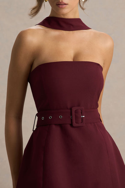 Culture® | Burgundy High-Neck Tailored Micro-Mini Dress