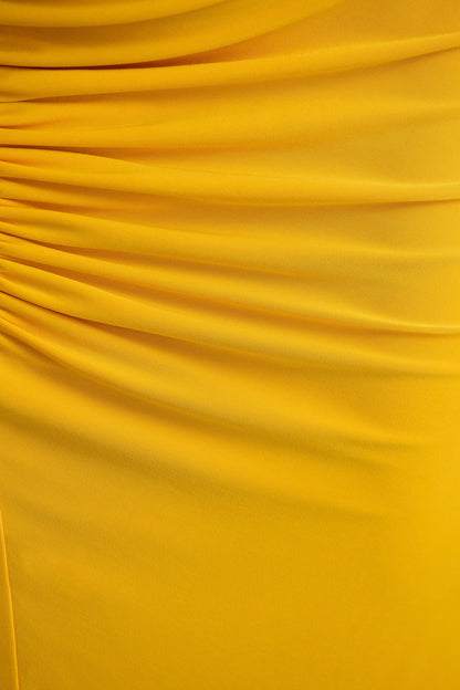 Culture® | Yellow Slashed-Neck Maxi Dress With Ruched Detailing