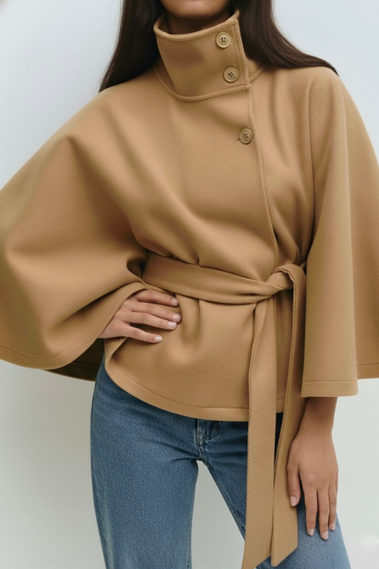 Culture® | High-Neck Belted Cape Jacket