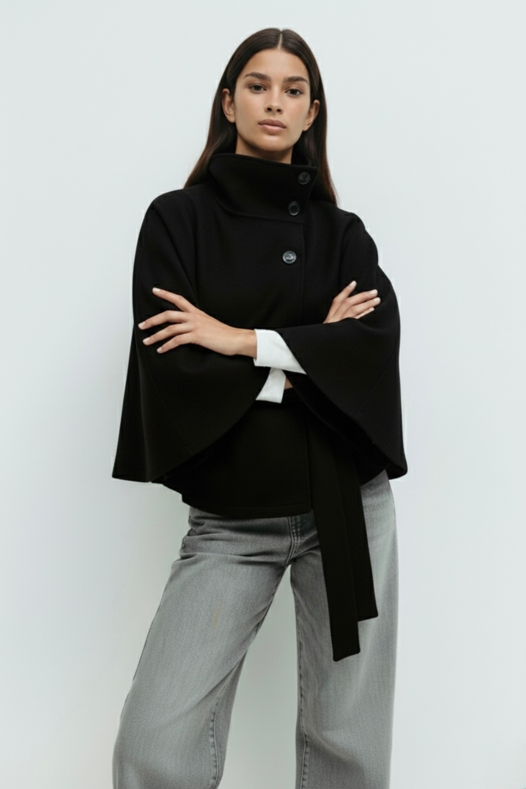 Culture® | High-Neck Belted Cape Jacket