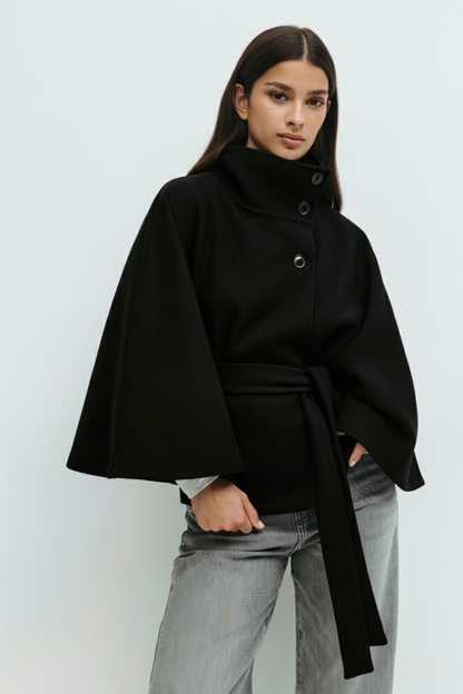 Culture® | High-Neck Belted Cape Jacket