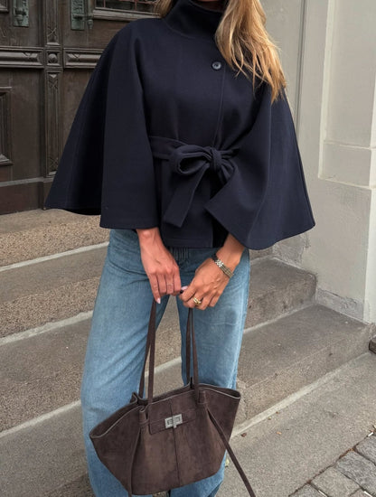 Culture® | High-Neck Belted Cape Jacket