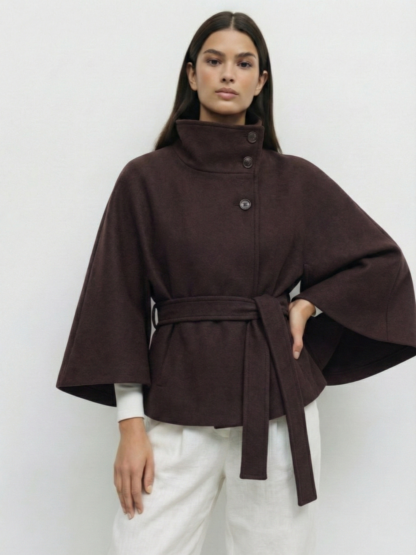 Culture® | High-Neck Belted Cape Jacket