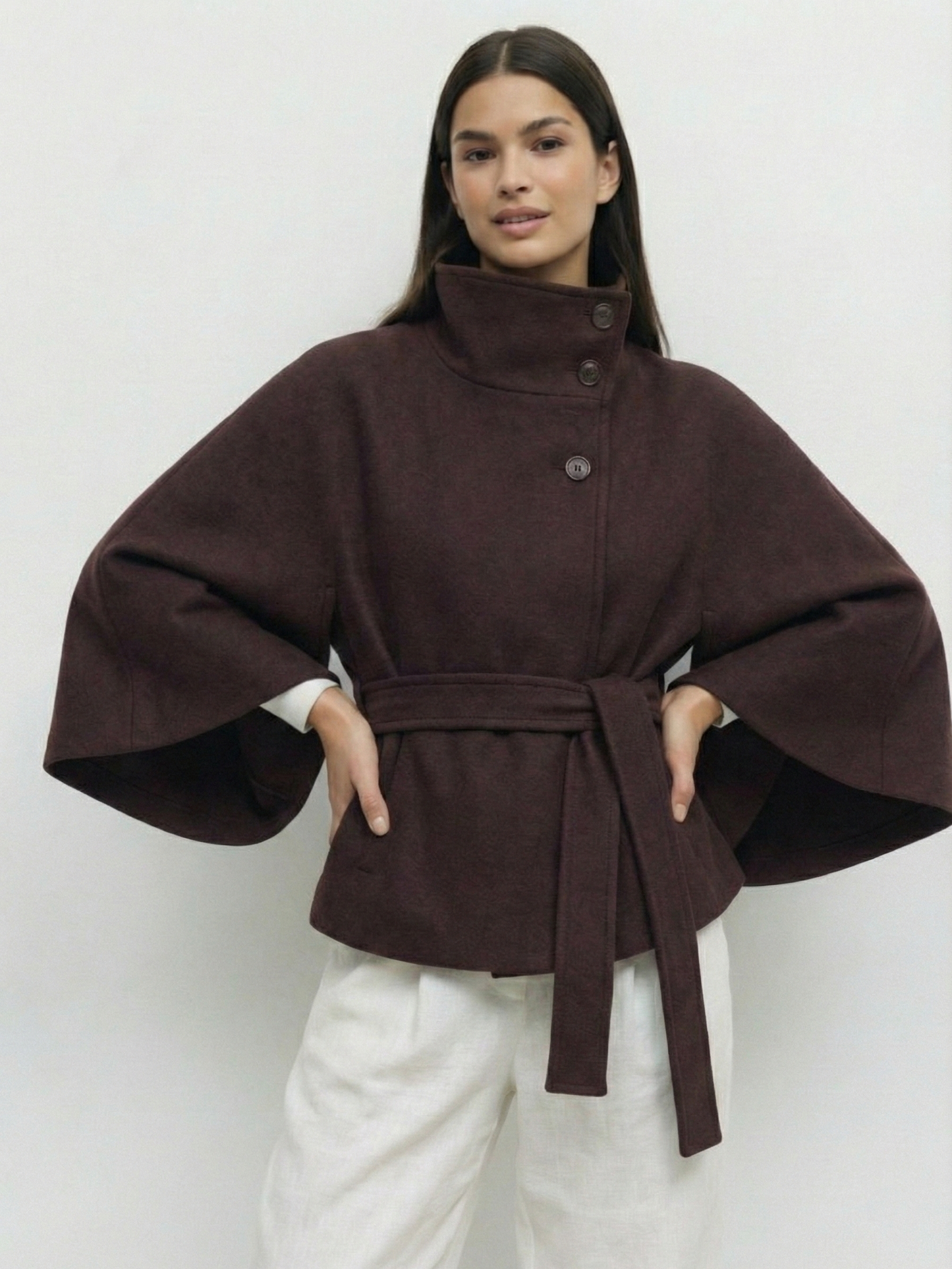 Culture® | High-Neck Belted Cape Jacket