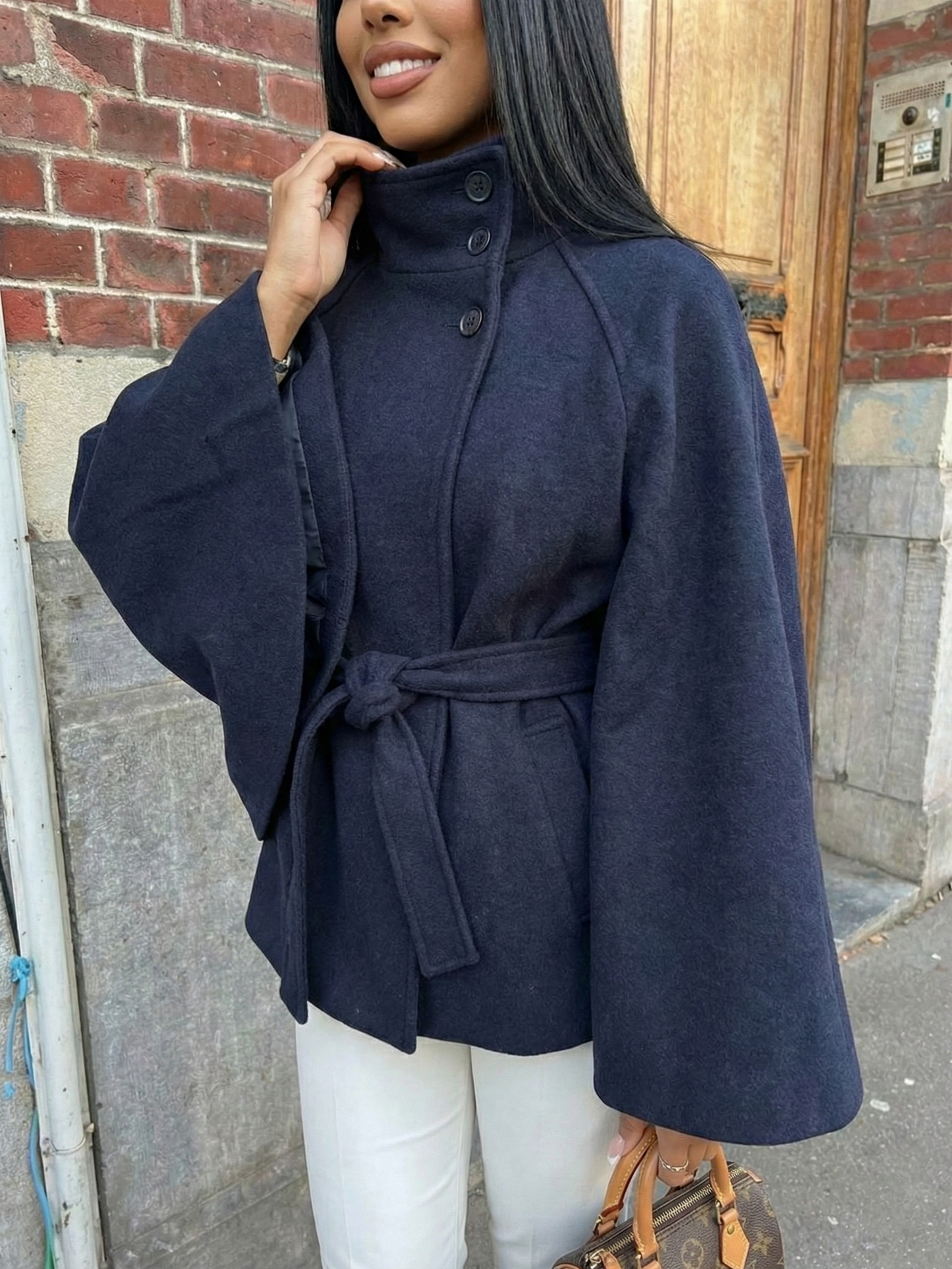 Culture® | High-Neck Belted Cape Jacket