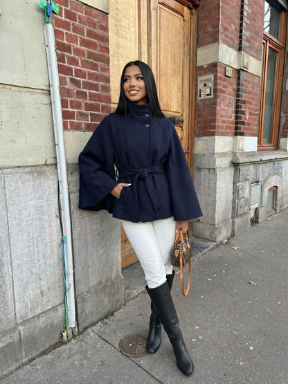 Culture® | High-Neck Belted Cape Jacket