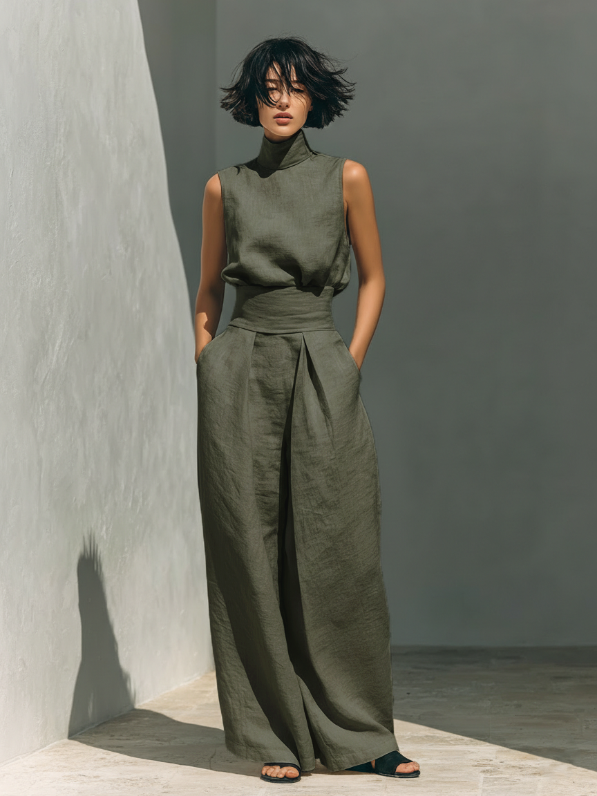 Culture® | Cotton and Linen Tank Top & Wide-Leg Pants Set