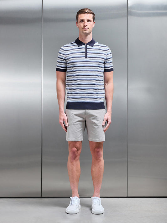 Culture® | Jacquard Zig Zag Knitted Zip Polo Shirt in Navy