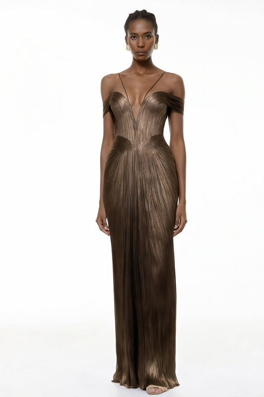 Culture® | Bronze Goddess Satin Maxi Dress