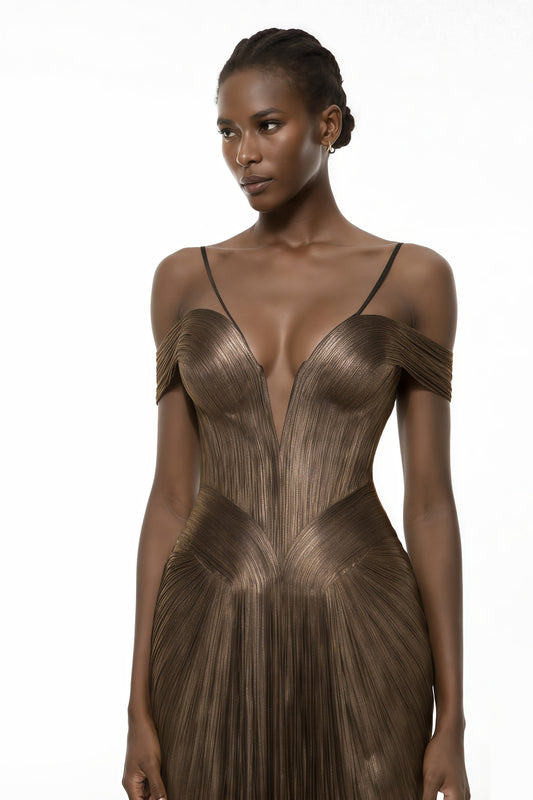 Culture® | Bronze Goddess Satin Maxi Dress