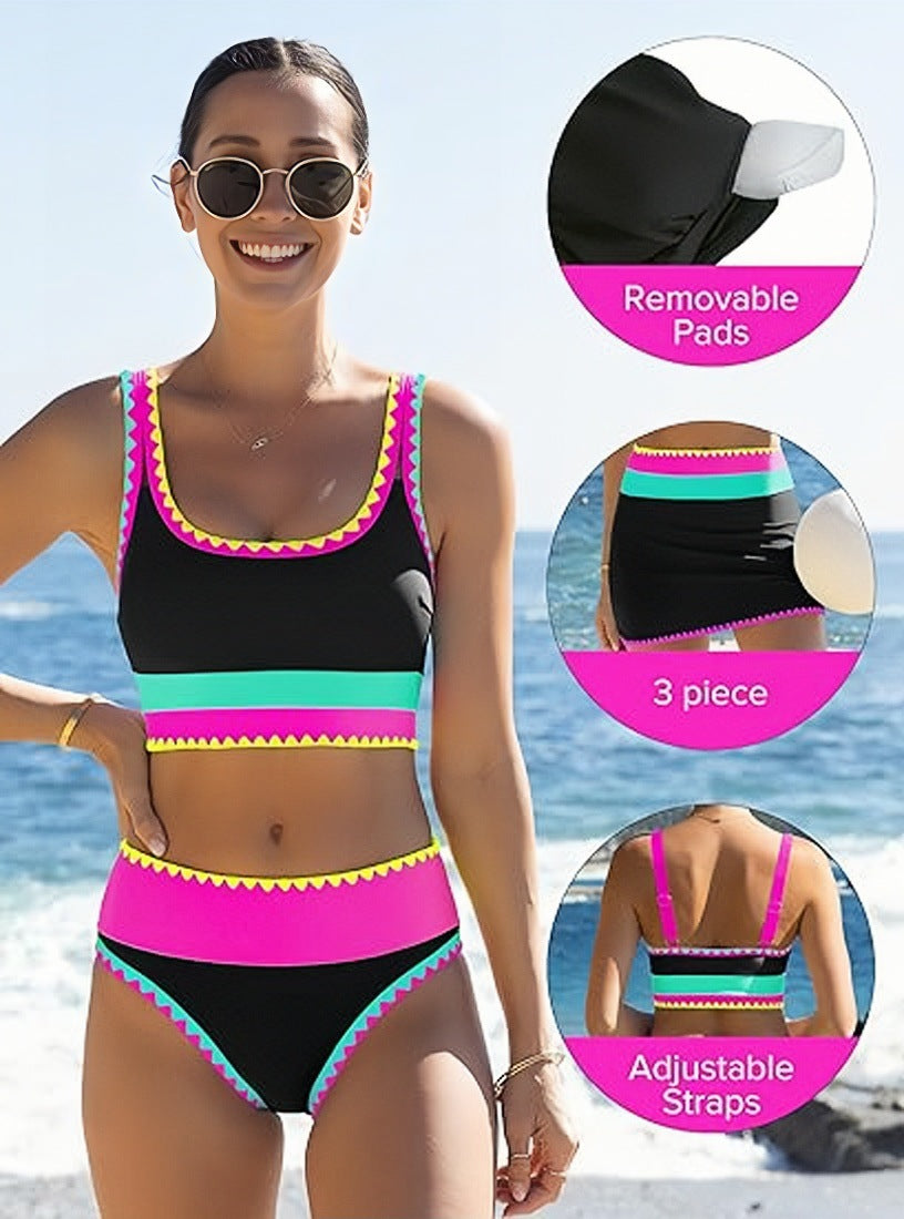Culture® | Patchwork Nylon Sporty 3-Piece Bikini Set