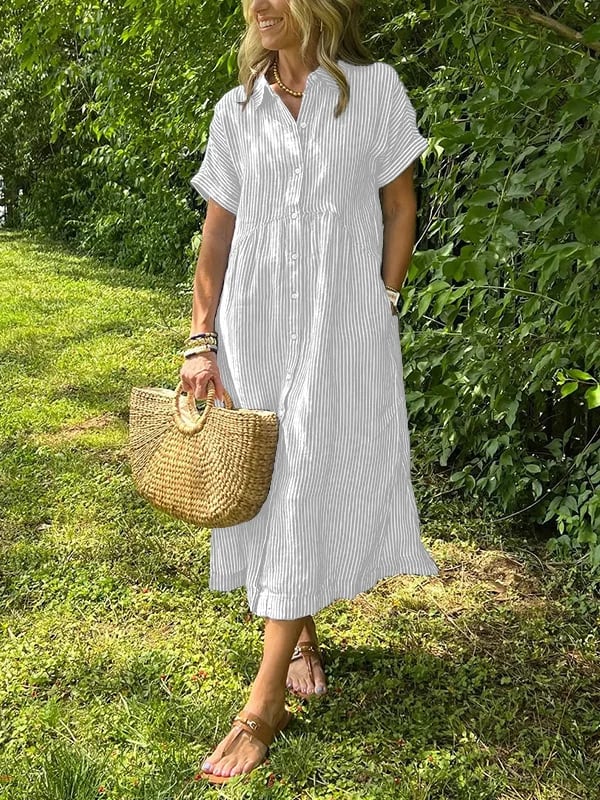 Culture® | Striped Lapel Button Down Shirt Dress