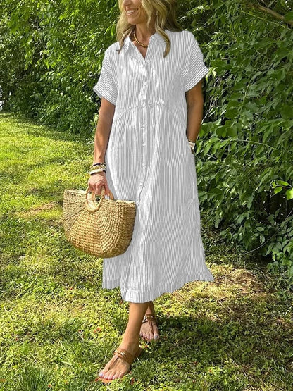 Culture® | Striped Lapel Button Down Shirt Dress