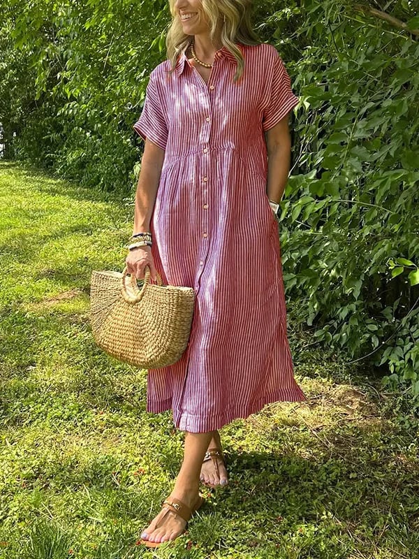 Culture® | Striped Lapel Button Down Shirt Dress