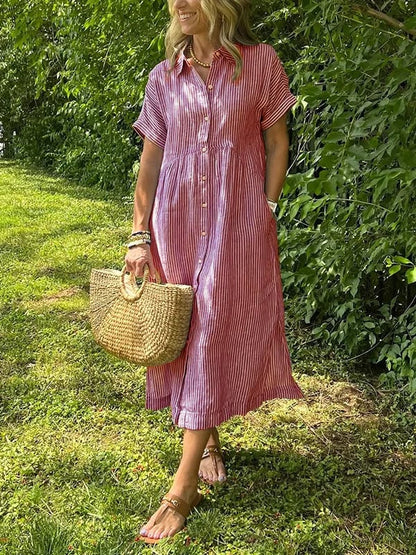 Culture® | Striped Lapel Button Down Shirt Dress